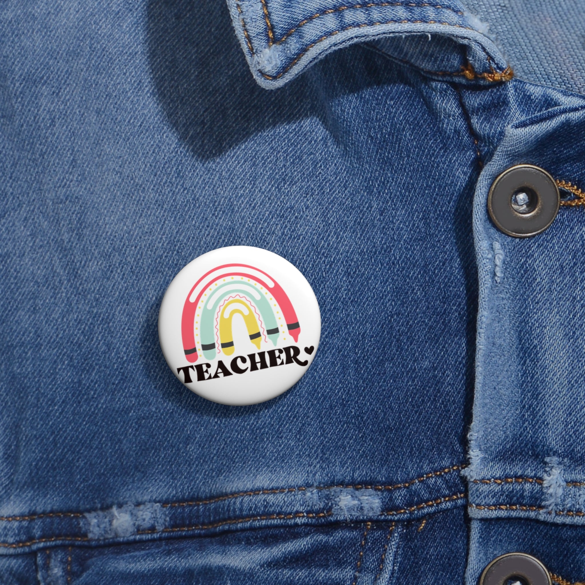 Rainbow Teacher Pin Button - Customizable Badge for Educators